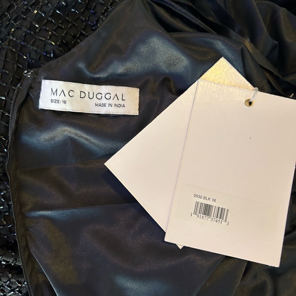 Mac Duggal Black 16 Long Sleeve Beaded Midi Cocktail Dress NWT Lattice Beads - Picture 8 of 9